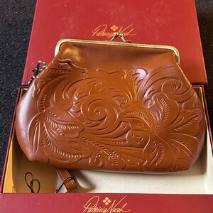 Patricia Nash Tan Embossed Leather Wristlet